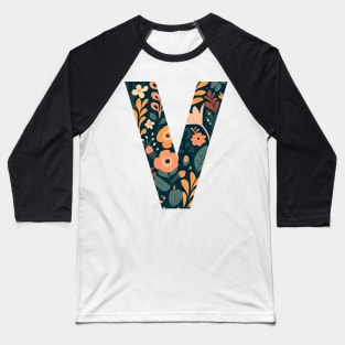 Whimsical Floral Letter V Baseball T-Shirt